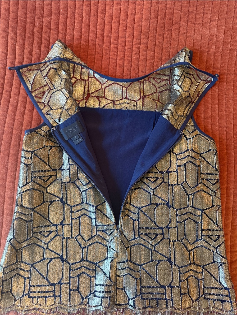 J. CREW COLLECTION Deco Shirt in Metallic French Lace (Gold & Navy) - Picture 4 of 9